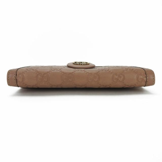 中古 グッチ Wホック長財布 二つ折り グッチシマ GG ピンクベージュ系