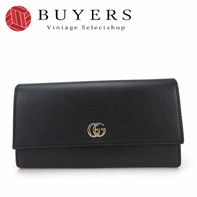 中古 グッチ 長財布 456116 GGマーモント レザー ブラック ブラック 二つ折り レディース 女性 GUCCI