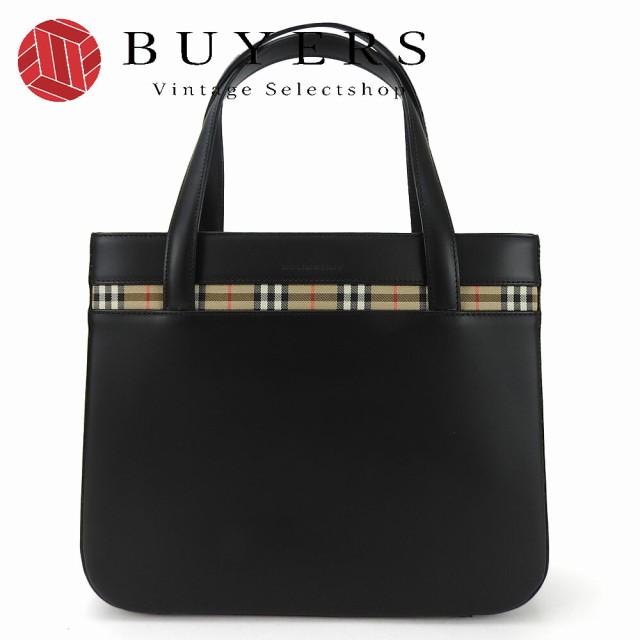 中古 バーバリー ハンドバッグ カーフ キャンバス ブラック ノバチェック レディース 女性 BURBERRY