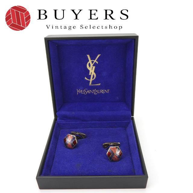 中古 イヴ・サンローラン カフス メタル パープル系 ゴールド メッキ スーツ メンズ 男性 YVES SAINT LAURENT