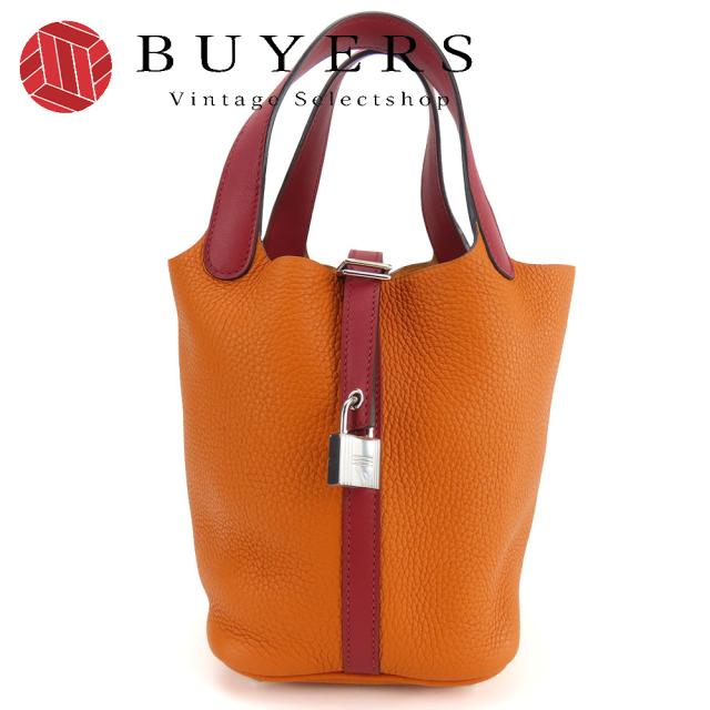 中古 エルメス ハンドバッグ ピコタンロック 18 PM トリヨンクレマンス オレンジ ルージュグレナ シルバー金具 Ｘ刻印 バイカラー レディース 女性 HERMES