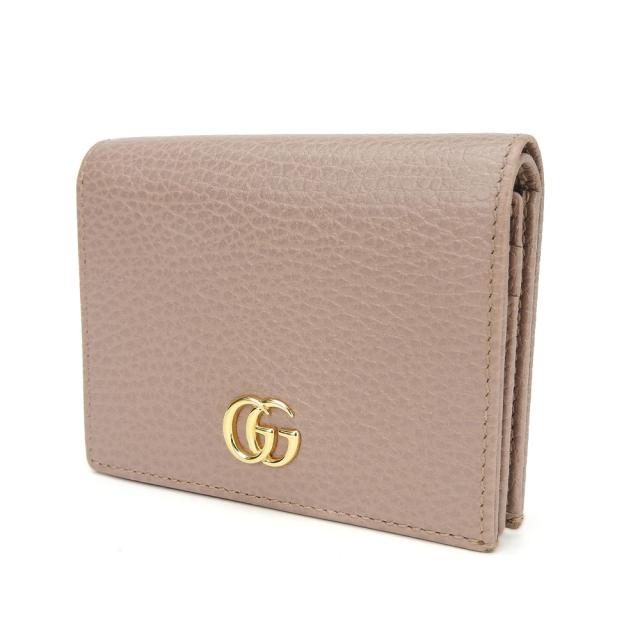 【中古】 グッチ 二つ折り財布 GGマーモント 456126 レザー ベージュ ピンクベージュ コンパクトウォレット 美品 レディース 女性 GUCCI 中古 グッチ 二つ折り財布 GGマーモント 456126 レザー ベージュ