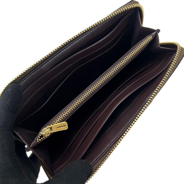 中古 コーチ 長財布 73739 シグネチャー PVC レザー ブラウン タン|ブラック ラウンドファスナー レディース 女性 COACH_2