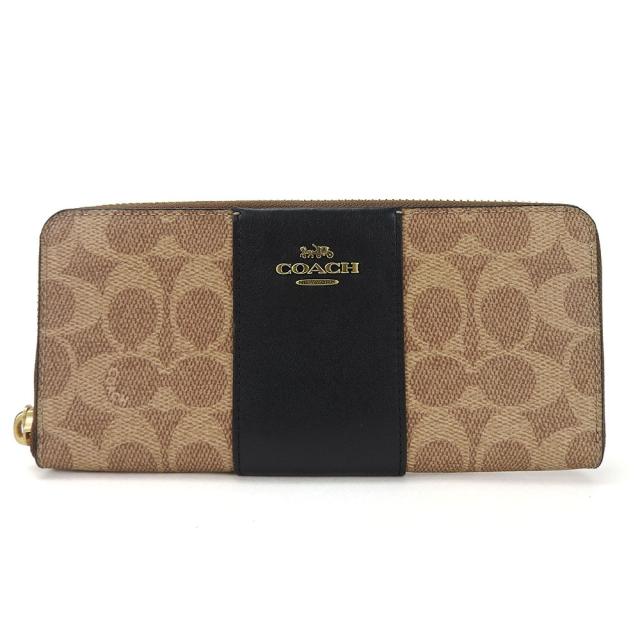 中古 コーチ 長財布 73739 シグネチャー PVC レザー ブラウン タン|ブラック ラウンドファスナー レディース 女性 COACH_8