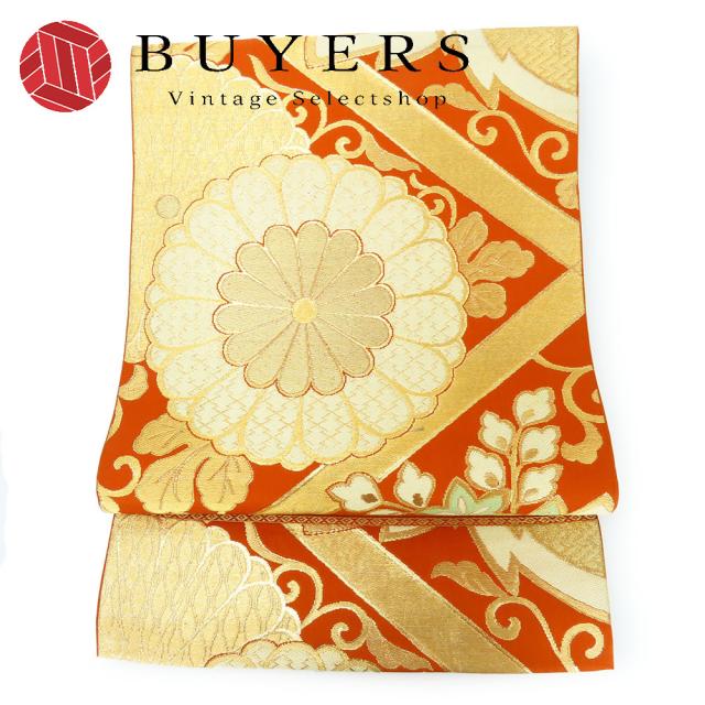 中古 袋帯 正絹(金銀糸除く) オレンジ 朱色 礼装 和装 呉服 和服 きもの レディース 女性