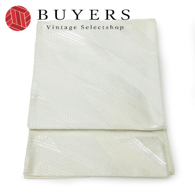 中古 袋帯 ポリエステル ホワイト シルバー 和装 呉服 和服 きもの レディース 女性