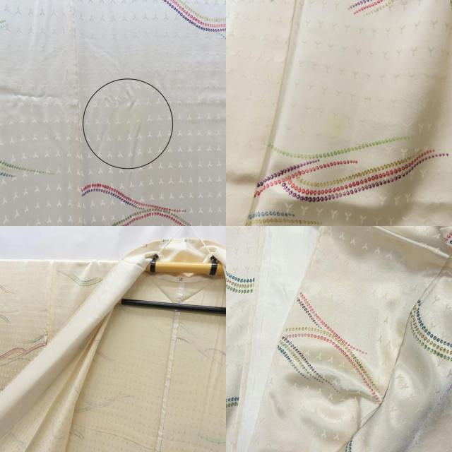 中古 小紋 正絹(金銀糸除く) クリーム系 和装 呉服 和服 きもの