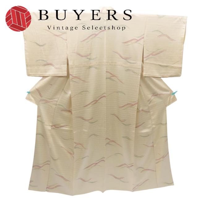 【中古】 小紋 正絹(金銀糸除く) クリーム系 和装 呉服 和服 きもの レディース 女性 中古 小紋 正絹(金銀糸除く) クリーム系 和装 呉服 和服 きもの