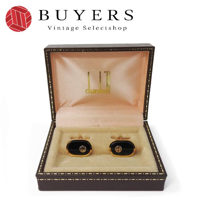 中古 ダンヒル カフス メタル ブラック ゴールド GP アクセサリー ビジネス スーツ 小物 オシャレ メンズ 男性 Dunhill