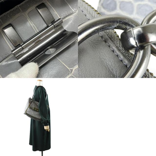 中古 コーチ トートバッグ 18303 レザー エナメル グレー 型押し