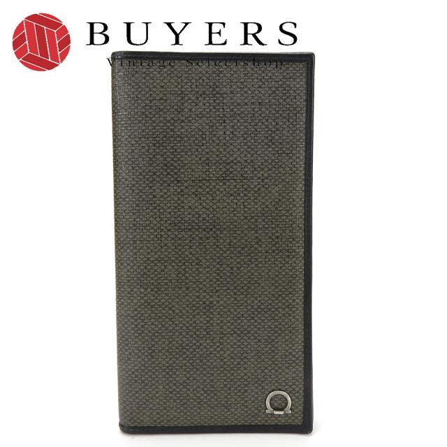 中古 サルヴァトーレフェラガモ 札入れ ガンチーニ PVC レザー グレー グレー ブラック 長札 カードケース 小物 メンズ 男性 Salvatore Ferragamoの通販は