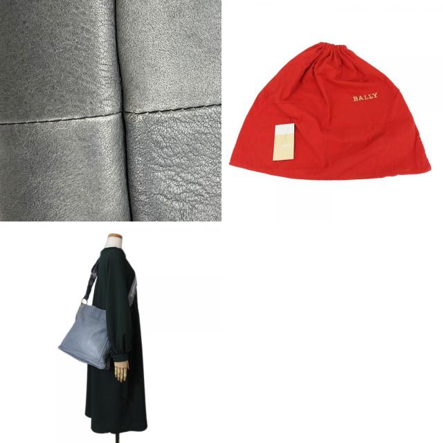 中古 バリー ショルダーバッグ レザー ライトブルー ゴールド金具