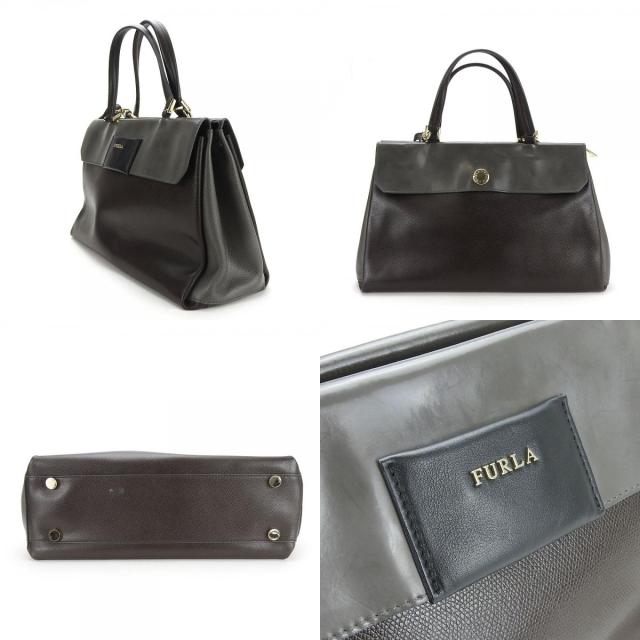 中古 フルラ トートバッグ レザー ブラウン グレー ゴールド金具 ショルダーバッグ 2WAY 肩掛け レディース 女性 Furla 中古 フルラ トートバッグ レザー ブラウン グレー ゴールド金具