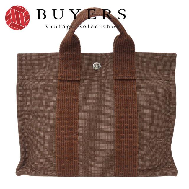 中古 エルメス ハンドバッグ トートPM エールライン キャンバス ブラウン 旧金具 カジュアル 普段使い レディース メンズ HERMES