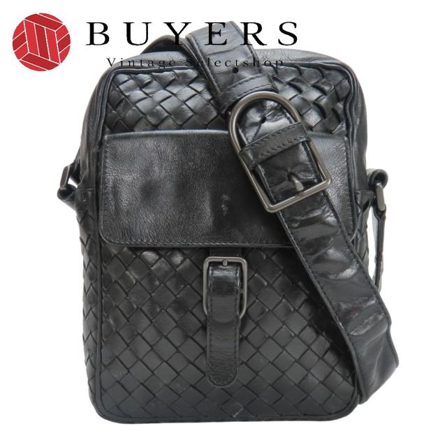 中古 ボッテガヴェネタ ショルダーバッグ 113092 イントレチャート レザー ブラック ブラック 斜め掛け 編み込み レディース メンズ BOTTEGAVENETA