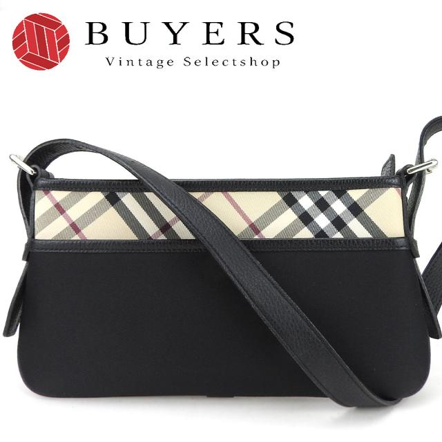 中古 バーバリー ショルダーバッグ キャンバス レザー ベージュ ブラック ノバチェック 肩がけ レディース 女性 BURBERRY
