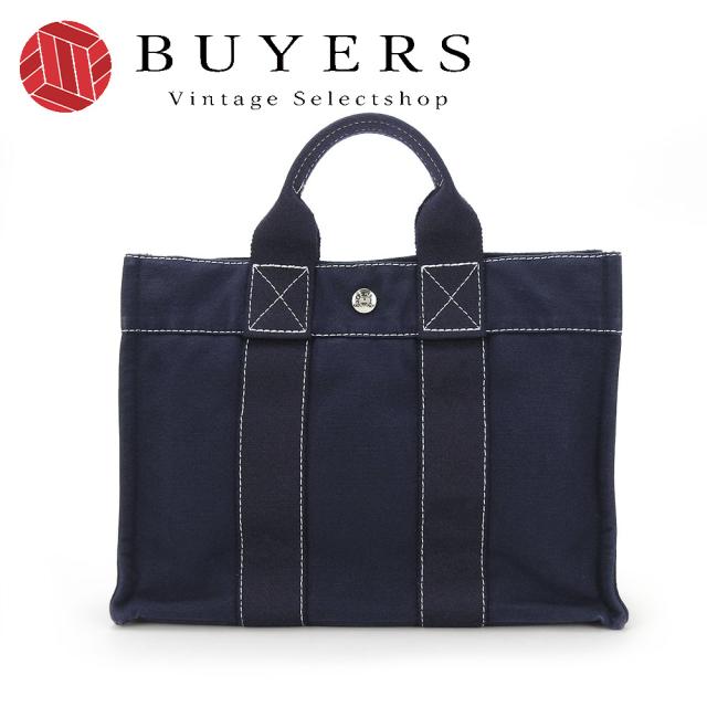 中古 エルメス ハンドバッグ トートPM ドーヴィル キャンバス ネイビー カジュアル レディース メンズ HERMES