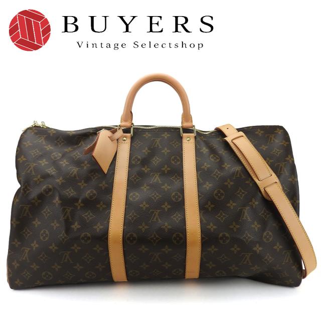 中古 ルイ・ヴィトン ボストンバッグ  キーポル55 バンドリエール M41414 モノグラム ヌメ革 ブラウン 旅行 レディース メンズ LOUIS VUITTON