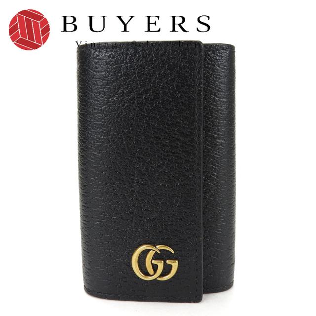 中古 グッチ キーケース 435305 GGマーモント レザー ブラック ブラック 6連 レディース メンズ GUCCI