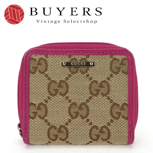 中古 グッチ ケース 115255 GGキャンバス レザー ピンク ベージュ ゴールド金具 小物 普段使い レディース 女性 GUCCI