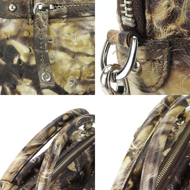 中古 ノーブランド ハンドバッグ オーストリッチ ベージュ系 ブラック シルバー金具 2WAY ショルダーバッグ JRAタグ付き レディース 女性 no brand 中古 ノーブランド ハンドバッグ オーストリッチ ベージュ系 ブラック