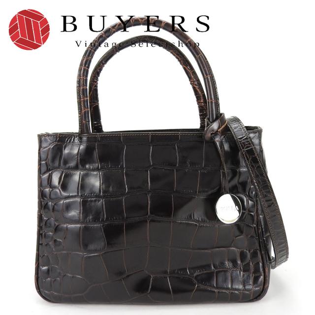 中古 フルラ ハンドバッグ レザー ダークブラウン シルバー金具 ショルダーバッグ 2WAY 型押し レディース 女性 Furla