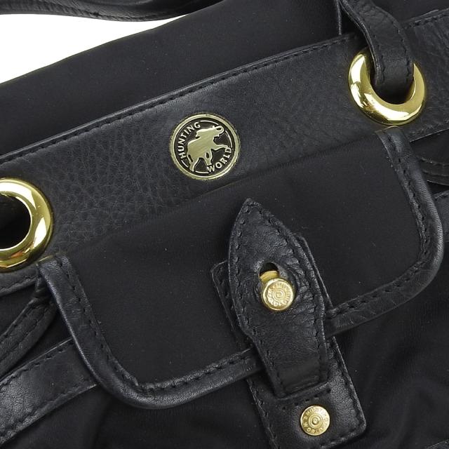 中古 ハンティングワールド ハンドバッグ ナイロン レザー ブラック