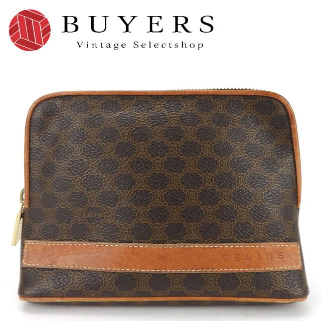 中古 セリーヌ ポーチ マカダム PVC レザー ブラウン ゴールド金具 メイクポーチ 小物 レディース 女性 CELINE