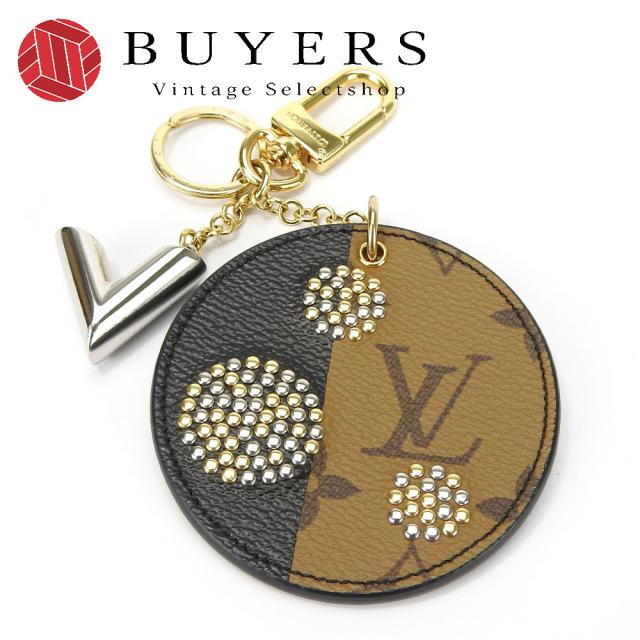 中古 ルイ・ヴィトン キーリング ポルトクレ ナイトライト MP1842 モノグラムリバース レザー ブラウン ブラック ゴールド金具 スタッズ チャーム 小物 レディース 女性 LOUIS VUITTON