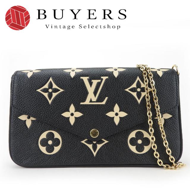 中古 ルイ・ヴィトン ショルダーバッグ ポシェット フェリシー M82479 モノグラムアンプラント ブラック ブラック ベージュ ゴールド金具 ウォレット・ポーチ付き チェーンウォレット イニシャル入り レディース 女性 LOUIS VUITTON