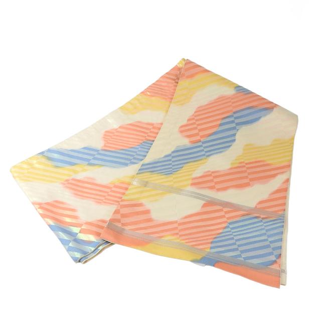 中古 袋帯 踊り用 舞台用 正絹(金銀糸除く) オフホワイト ピンク