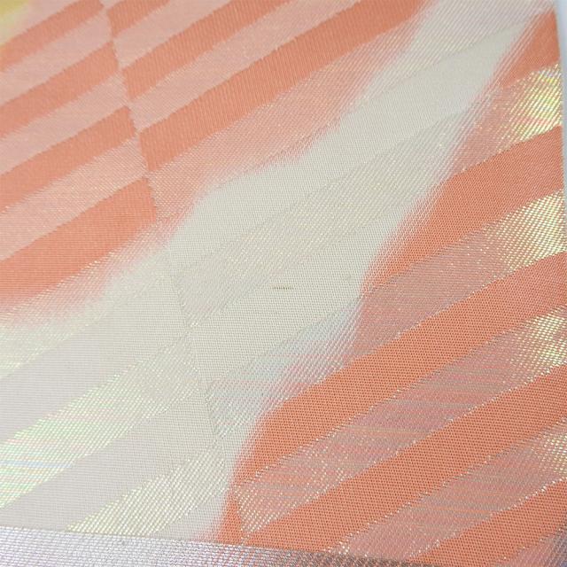 中古 袋帯 踊り用 舞台用 正絹(金銀糸除く) オフホワイト ピンク