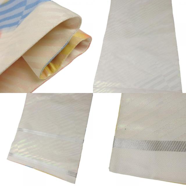 中古 袋帯 踊り用 舞台用 正絹(金銀糸除く) オフホワイト ピンク