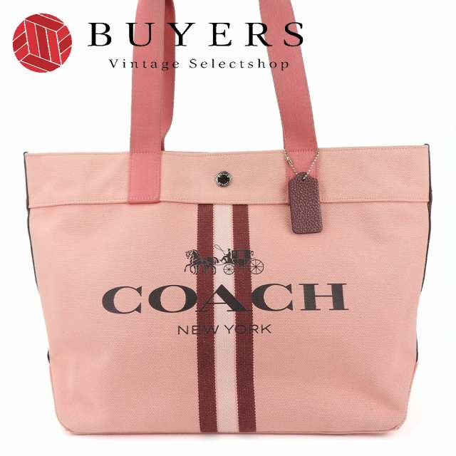 中古 コーチ トートバッグ 391 キャンバス ピンク ボルドー ロゴ レディース 女性 COACH