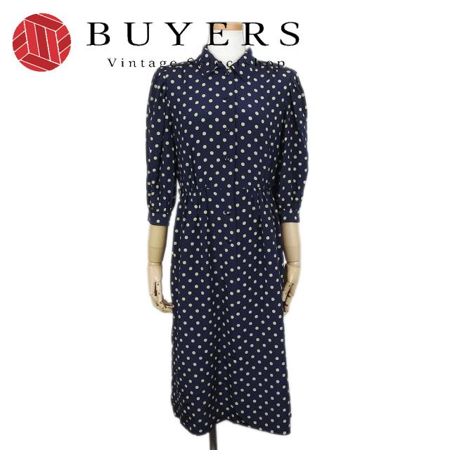 中古 ウンガロ ワンピース 7 シルク キュプラ ネイビー 七分袖 ドット アパレル レディース 女性 emanuel ungaro