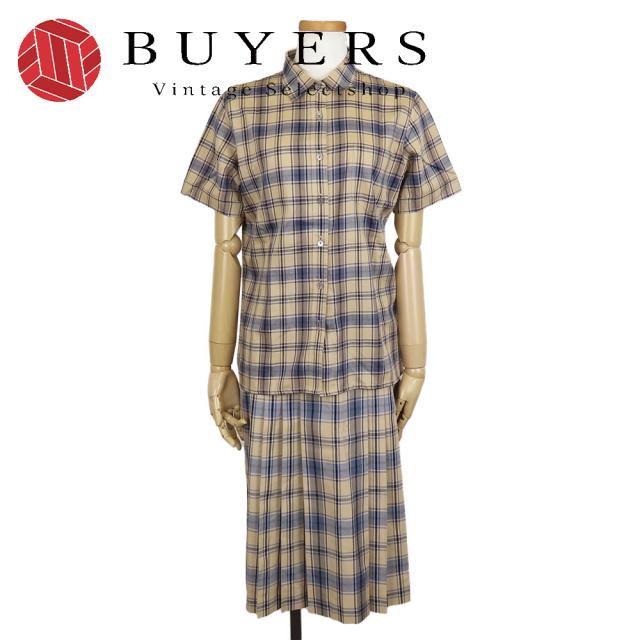 中古 ダックス セットアップ ポリエステル コットン ベージュ ブルー シャツ スカート チェック レディース 女性 DAKS