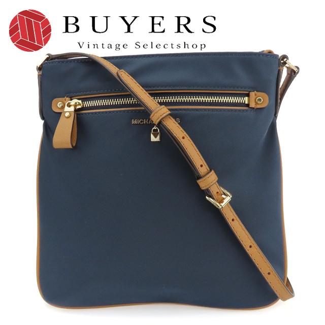 中古 マイケルコース ショルダーバッグ 32F7GO2C3C ナイロン レザー ネイビー系 ブラウン ゴールド金具 斜め掛け カジュアル レディース 女性 Michael Kors