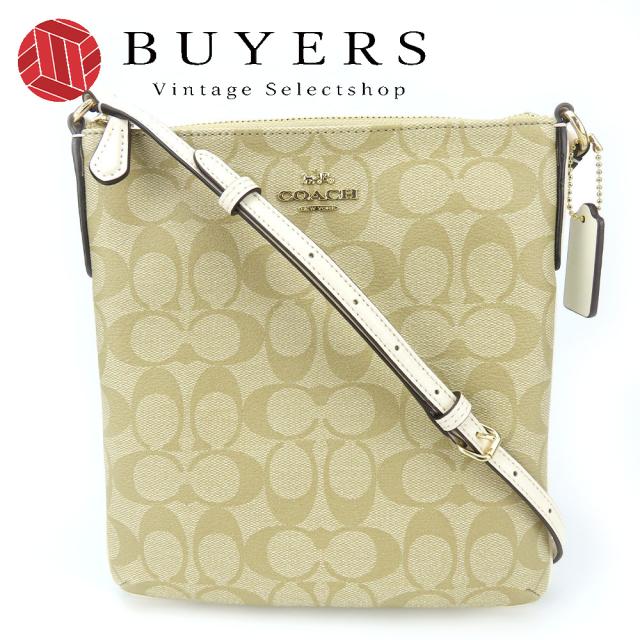 中古 コーチ ショルダーバッグ F58309 シグネチャー PVC レザー ベージュ ホワイト ゴールド金具 斜め掛け カジュアル レディース 女性 COACH