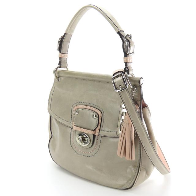 中古 コーチ ハンドバッグ 19031 レザー グレー ピンク ゴールド金具