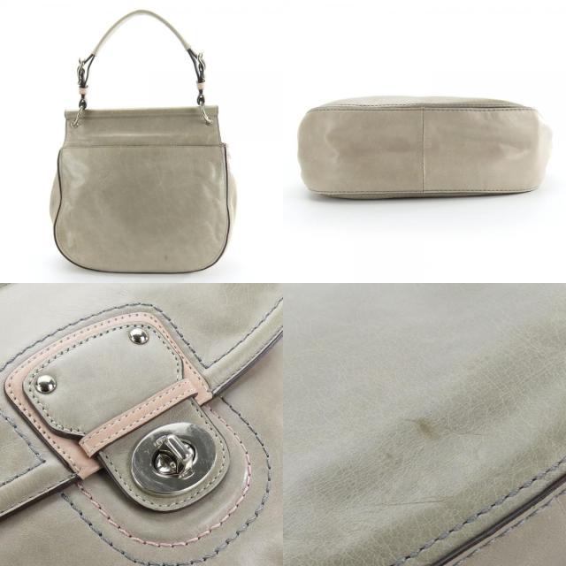 中古 コーチ ハンドバッグ 19031 レザー グレー ピンク ゴールド金具