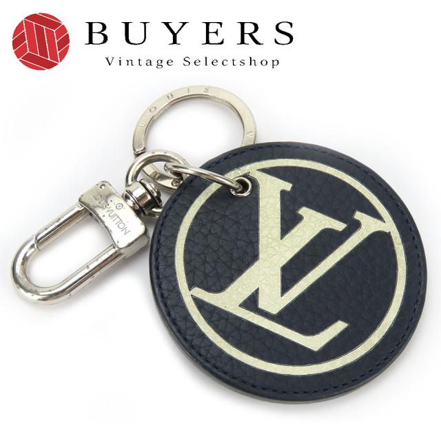 中古 ルイ・ヴィトン キーホルダー ポルトクレ MP2082 トリヨン イニシアル レザー ネイビー ホワイト シルバー金具 小物 普段使い レディース メンズ LOUIS VUITTON