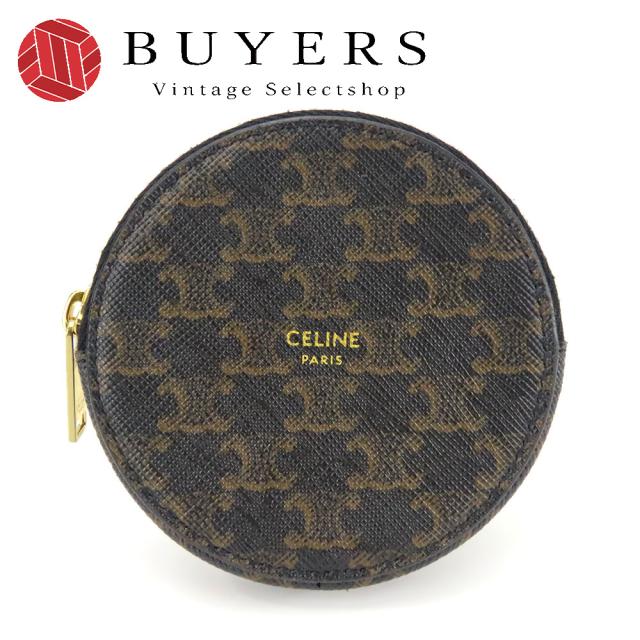 中古 セリーヌ ケース トリオンフ 10D222BQ3.38NO PVC レザー ブラック ブラウン ゴールド金具 ラウンド レディース 女性 CELINE