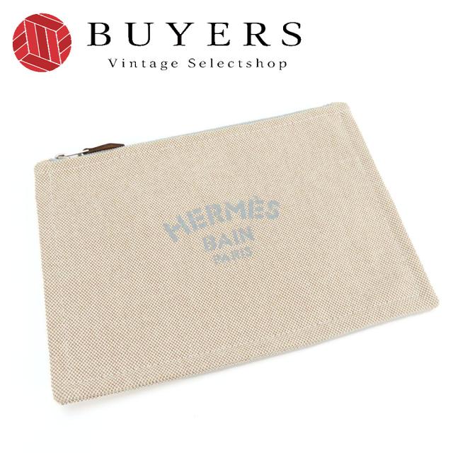 中古 エルメス ポーチ ニューヨッティングPM キャンバス ベージュ系 シルバー金具 マルチポーチ ロゴ レディース メンズ HERMES