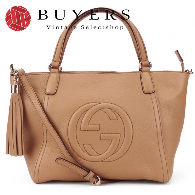 中古 グッチ ハンドバッグ ソーホー 369176 インターロッキング タッセル レザー ベージュ ゴールド金具 2WAYショルダーバッグ 斜め掛け 普段使い レディース 女性 GUCCI