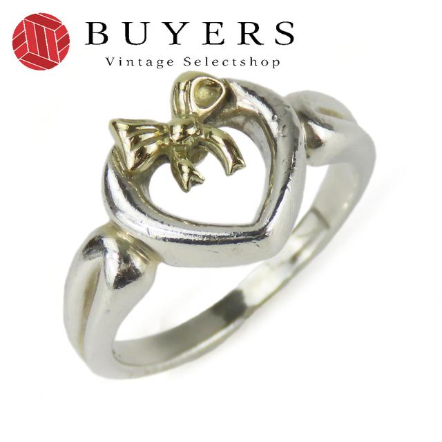 TIFFANY&CO★ハートリボン指輪 K18YGゴールド シルバー925 9号 ティファニー リング 指輪 コンビ リボン ハート シルバー925