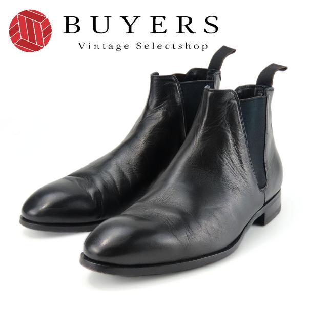 中古 プラダ ブーツ サイドゴア 6 1/2 レザー ブラック ショート メンズ 男性 PRADA