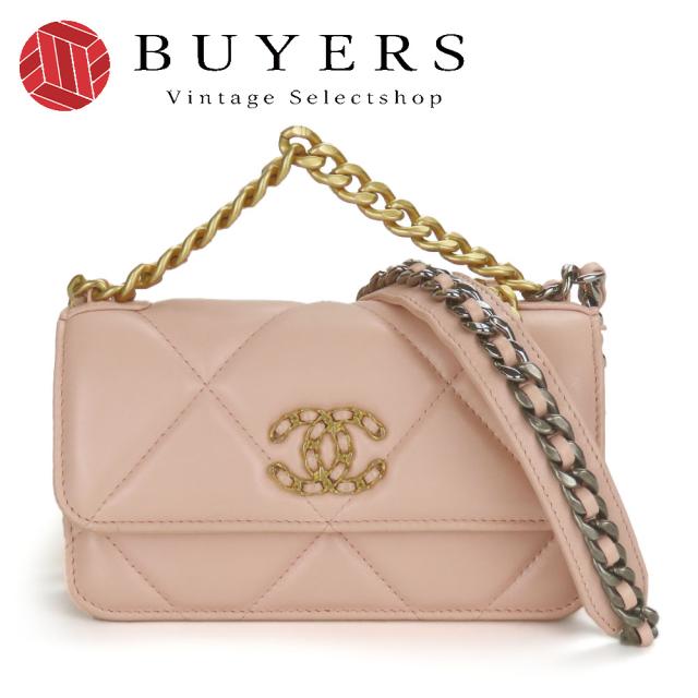 中古 シャネル ショルダーバッグ シャネル19 AP3067 ラムスキン ピンク フォンケース チェーンクラッチ レディース 女性 CHANEL