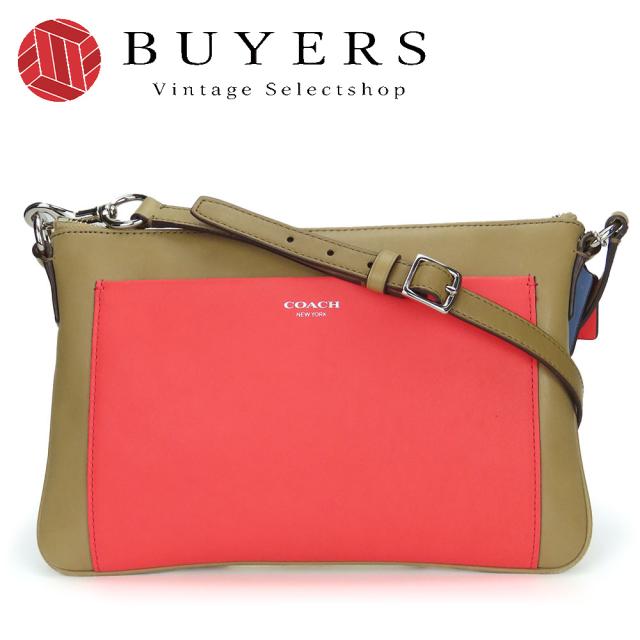中古 コーチ ショルダーバッグ - レザー ベージュ ネオンピンク シルバー金具 斜め掛け カジュアル 普段使い レディース 女性 COACH