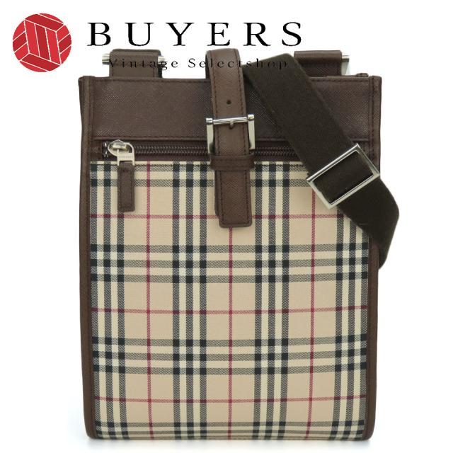 中古 バーバリー ショルダーバッグ キャンバス レザー ベージュ ブラウン シルバー金具 斜め掛け ノバチェック おしゃれ レディース 女性 BURBERRYの通販は