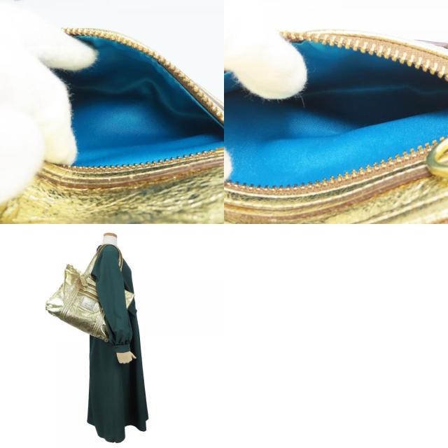 中古 コーチ トートバッグ 13820 ポピー レザー ゴールド メタリック